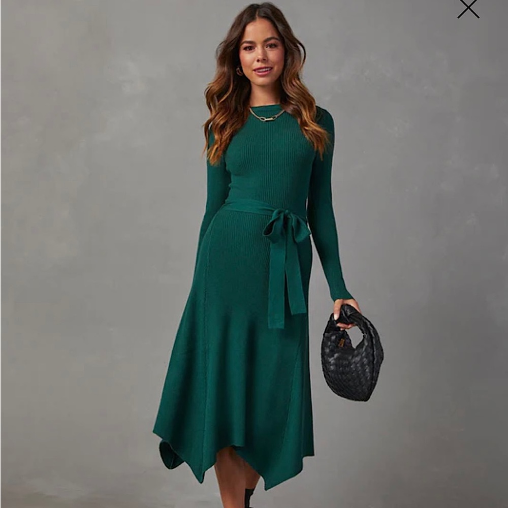 NWT- Vici Lia Asymmetrical Hem Tie Waist Midi Sweater Dress